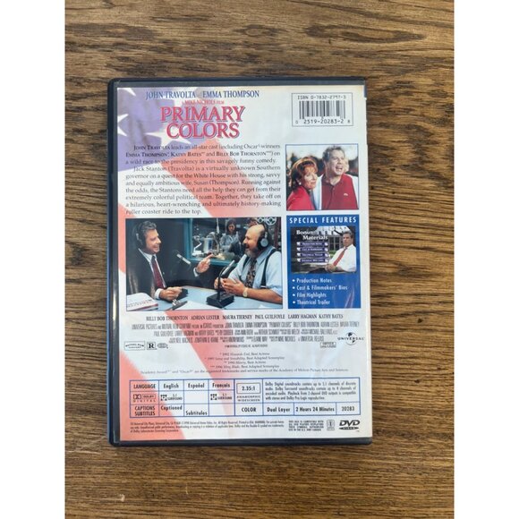 Primary Colors DVD 1998 Comedy Movie John Travolta Emma Thompson Pre-Owned - Picture 4 of 4